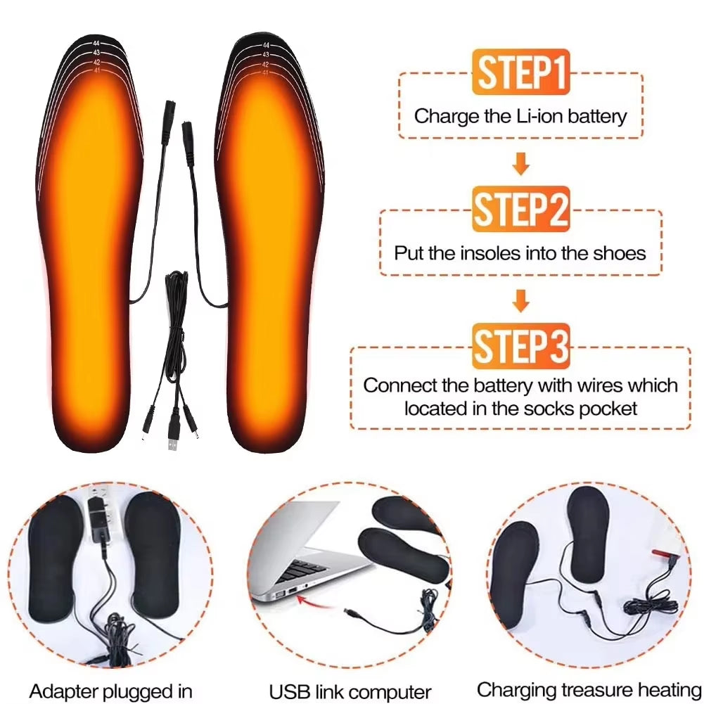 USB Heated Shoe Insoles Electric Foot Warm Pad Feet Warmer Sock Pad Mat Washable Winter Outdoor Sports Heating Insole Warm